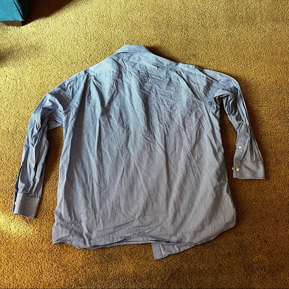 Blue White Pinstripe Button-Down Dress Shirt Tommy Hilfiger 17-1/2 34/35 - Picture 4 of 6